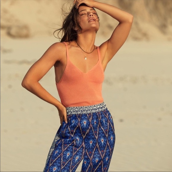 Anthropologie Sian V-Neck Ribbed Knit Tank Orange Top - Picture 1 of 11